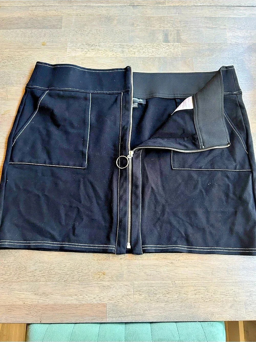 INC International Concepts Front-Zip Ring Pull Mini Skirt Black XL